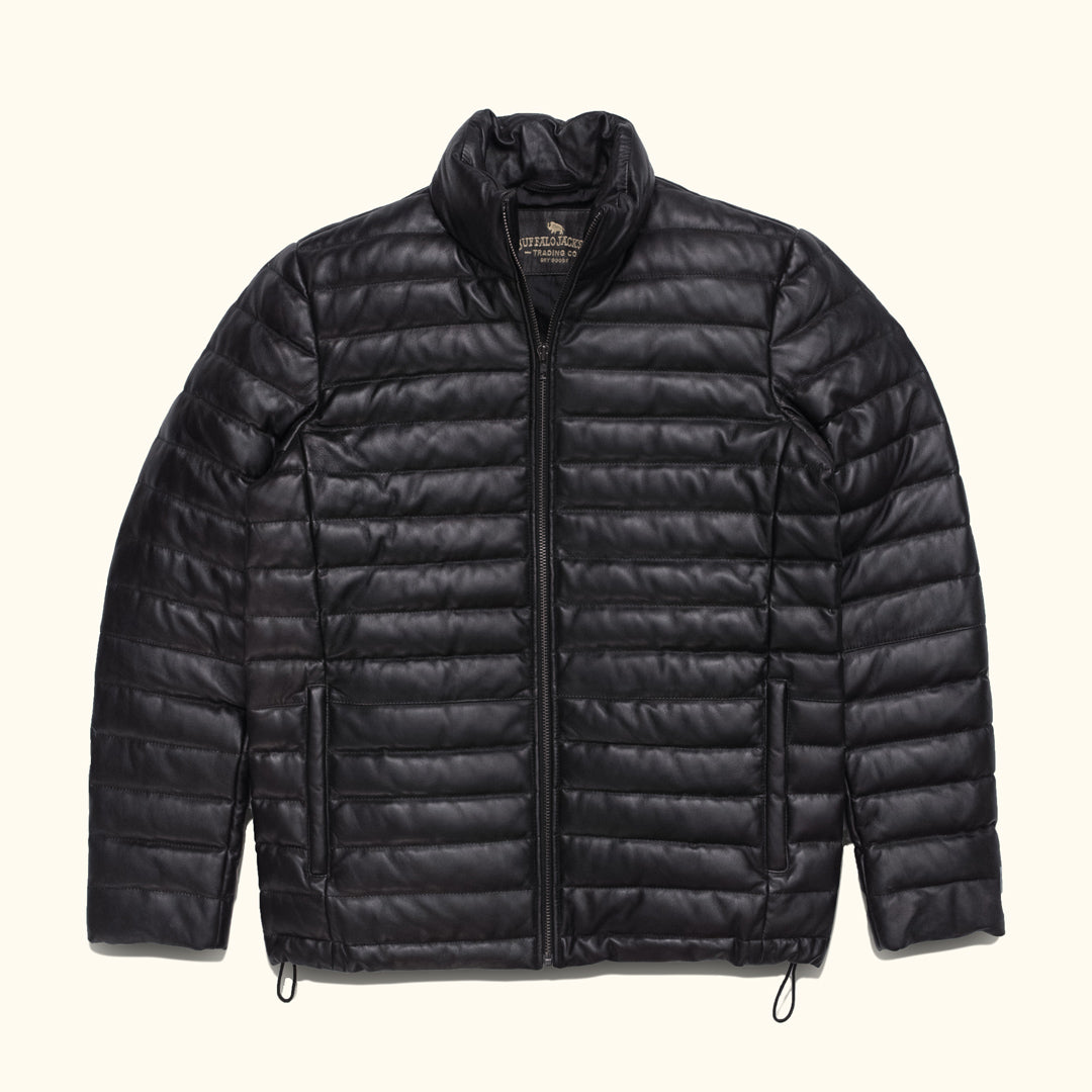 Leather Down Jacket - Black Leather Puff