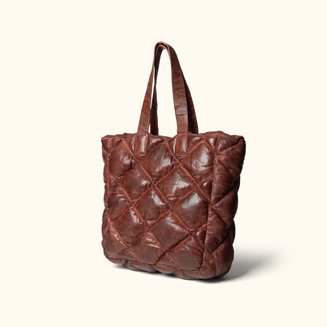 Women's Brown Leather Puff Tote