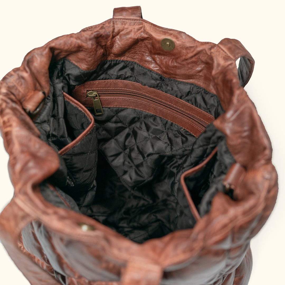 Open Pockets and Large Opening Women's Leather Tote Bag
