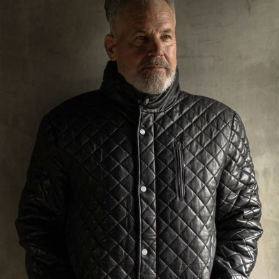 Quilted Mens Black Leather Jacket