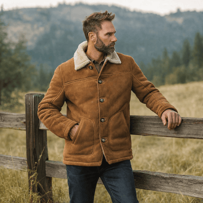Shearling Wool Coat Durango Jacket - Saddle Tan Brown
