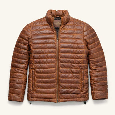 Mens Down Leather Jacket - Outdoor Adventures