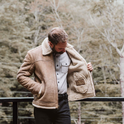 Shearling Leather Bomber Jacket | Sandstone Brown - Buffalo Jackson Trading Co.