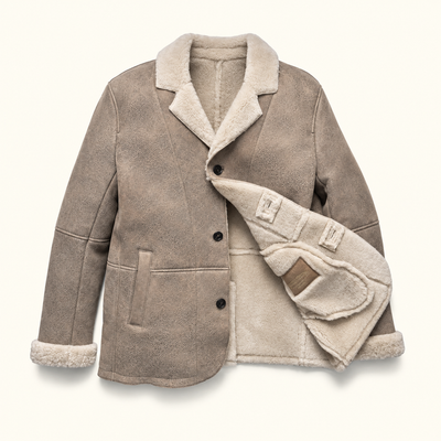 Big Sky Shearling Leather Blazer | Gray Sand