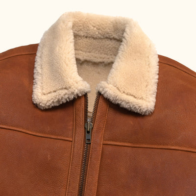 Shearling Leather Bomber Jacket | Whiskey Brown - Buffalo Jackson Trading Co.