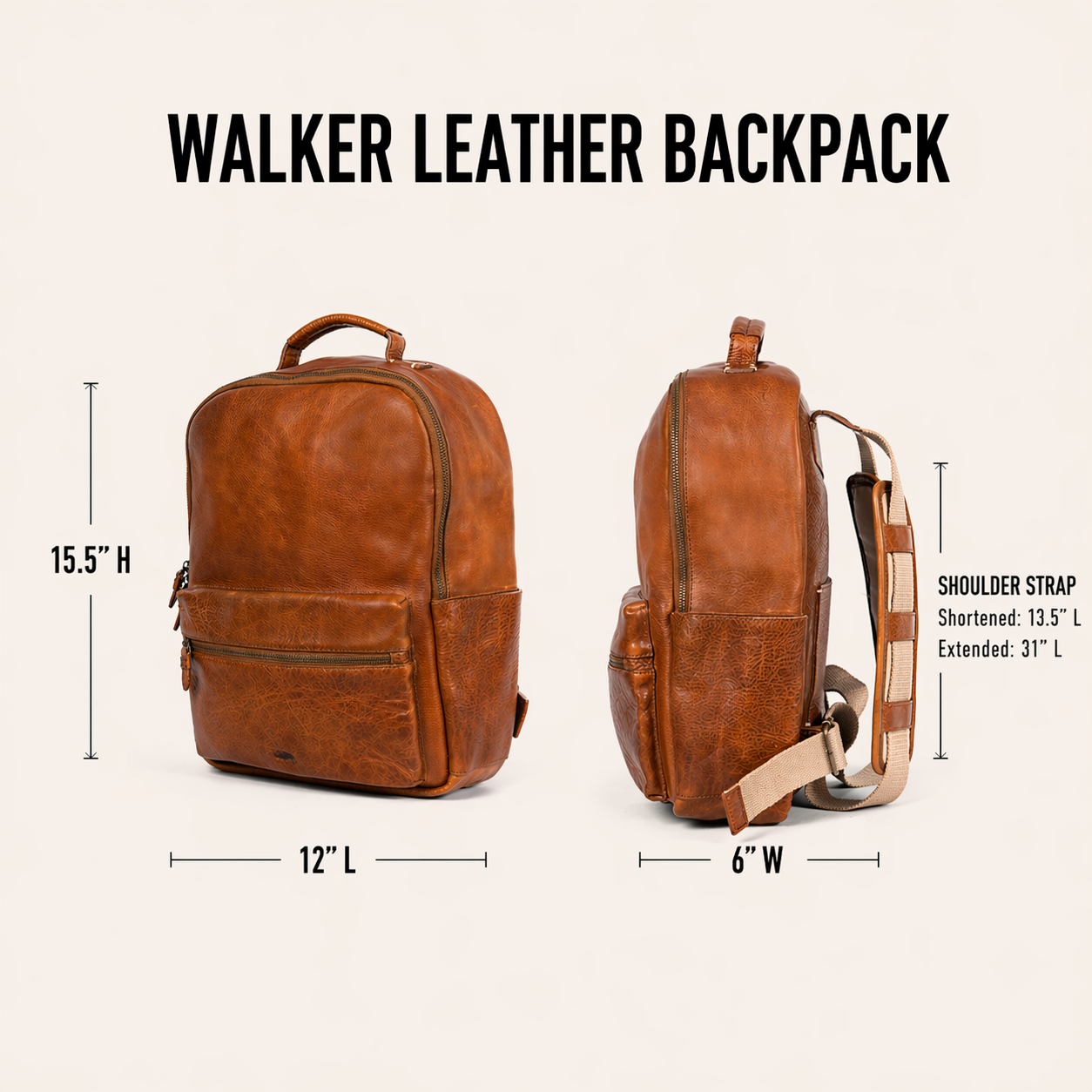 Walker Leather Backpack | Rustic Tan