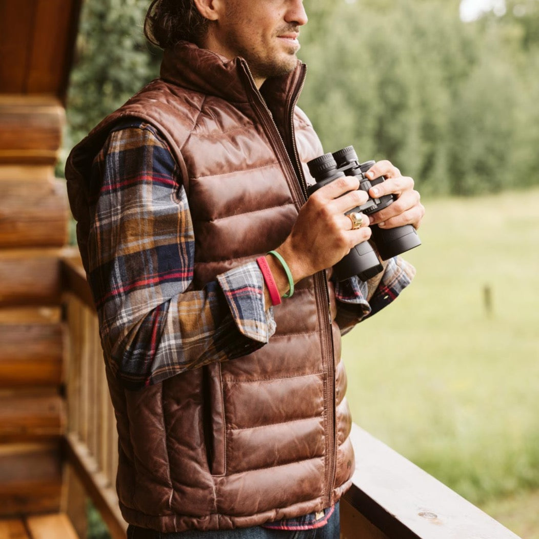 Mens Down Vest - Leather Bridger