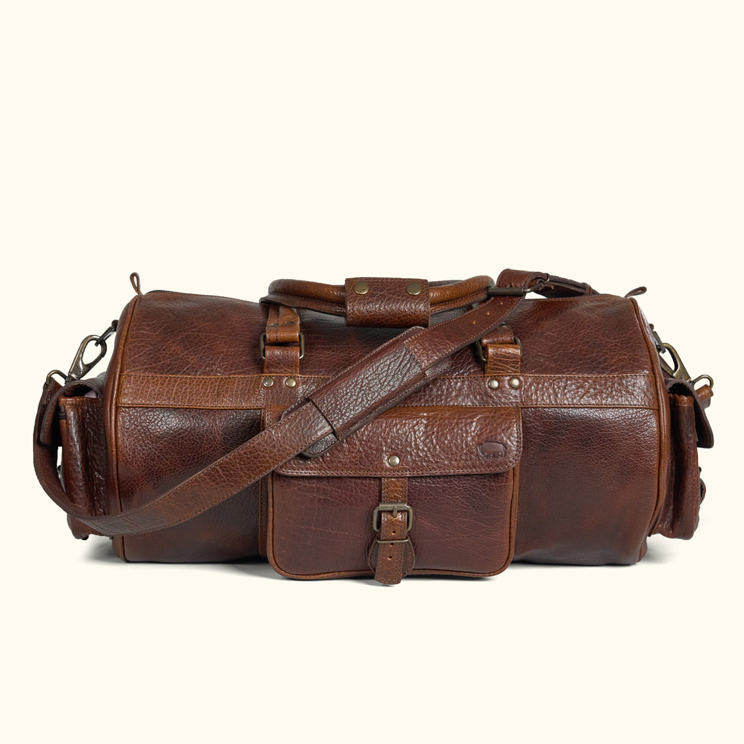 45 L - Duffle Leather Bag with Dark Brown Buffalo Grain Leather