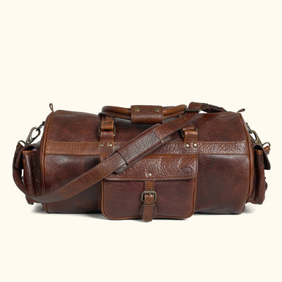 45 L - Duffle Leather Bag with Dark Brown Buffalo Grain Leather