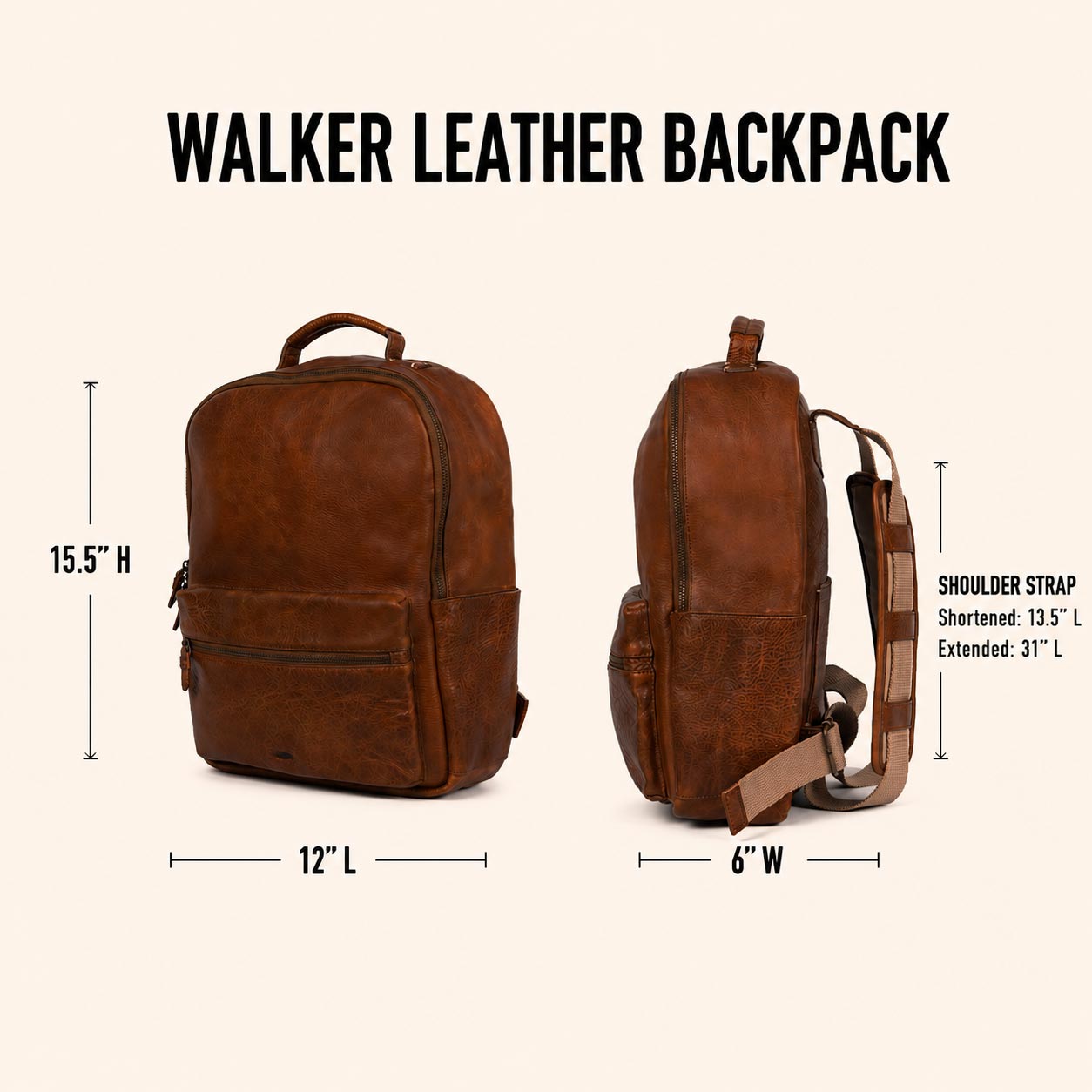 Walker Leather Backpack | Rustic Tan