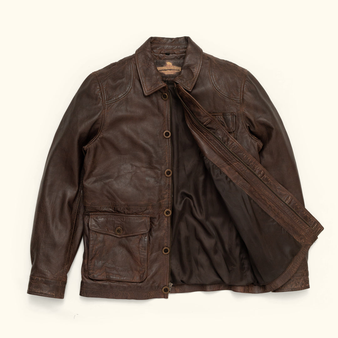Vintage Brown Leather Barn Coat hover