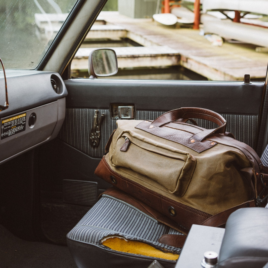 Men's Best Waxed Canvas Weekend Bag | Field Khaki w/ Chestnut Brown Leather