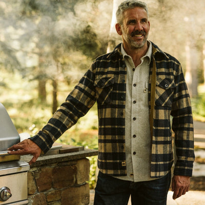 mens vintage Yukon Wool Shirt Jac | Tan and Navy