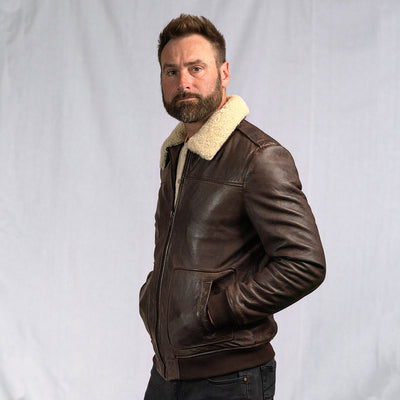 mens vintage brown leather bomber jacket