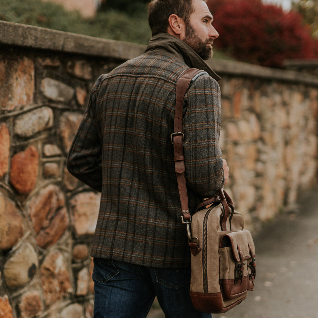 Mens Field Khaki Waxed Canvas Leather Birefcase bag