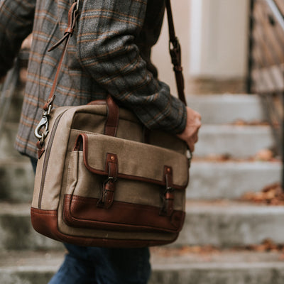Mens Vintage dakota reserve waxed canvas leather briefcase bag