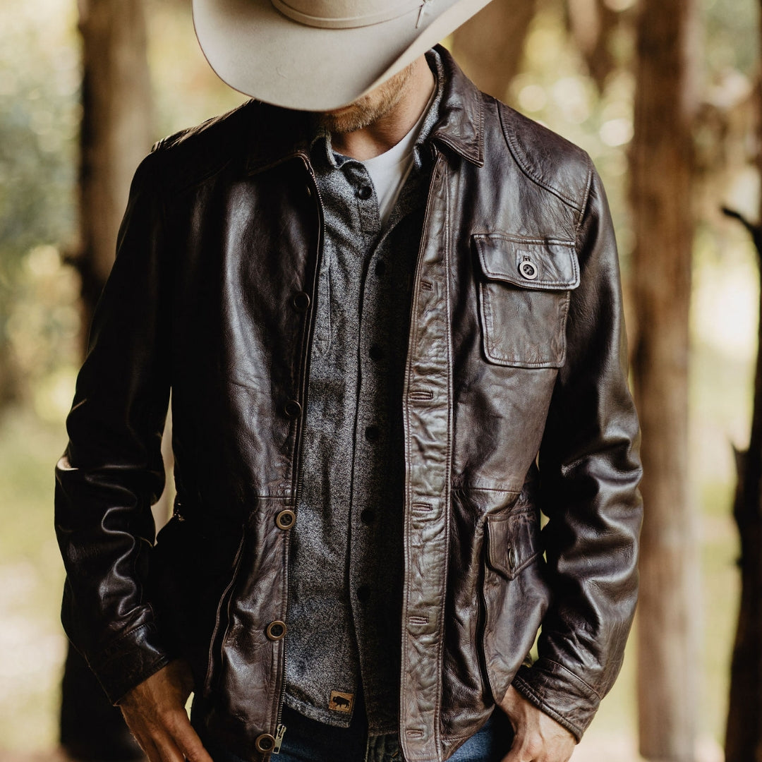 Mens Rugged Leather Barn Coat