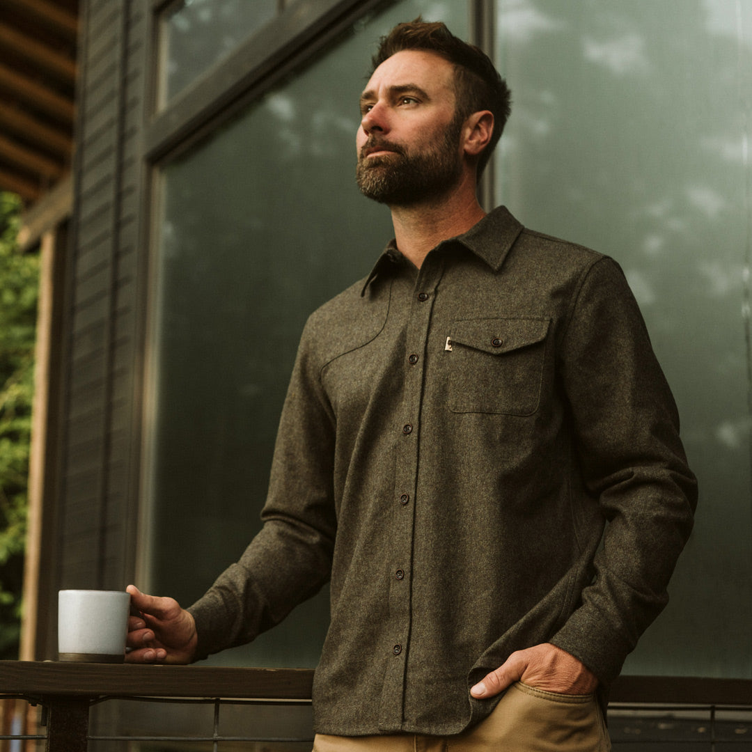 Gunnison Wool Blend Solid Flannel | Heather Green