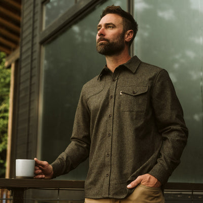 Gunnison Wool Blend Solid Flannel | Heather Green