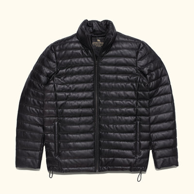 Leather Down Jacket - Black Leather Puff