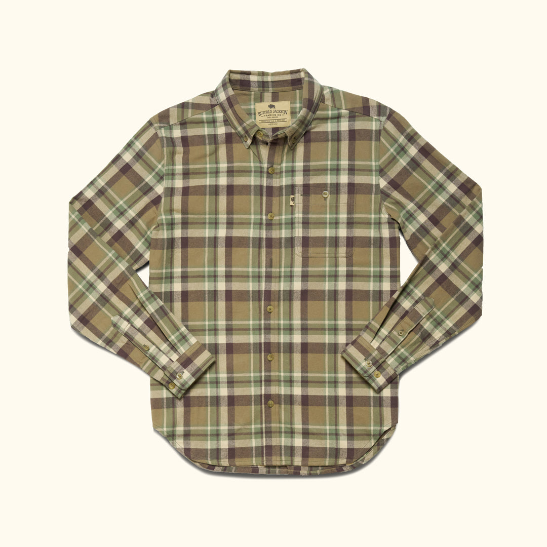 Mens Earthtone Brown and Green Plaid Flannel