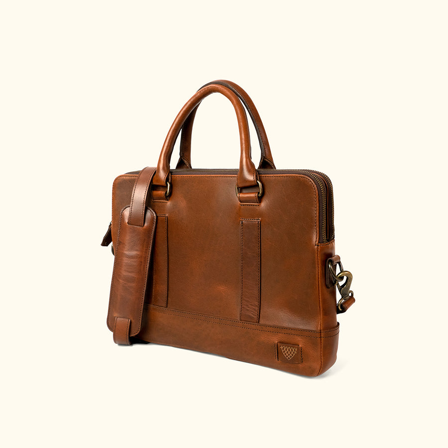 Attache Full Grain Cow Leather Luxury Briefcase for 15" Laptops - Detachable Strap