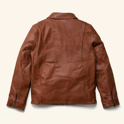 Back Leather Jacket - Gusset Shoulder Area for Flexibility Driving - Cow Leather Oil Pull Up Leather