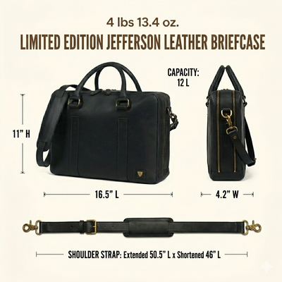 Limited Edition Jefferson Leather Briefcase | Black
