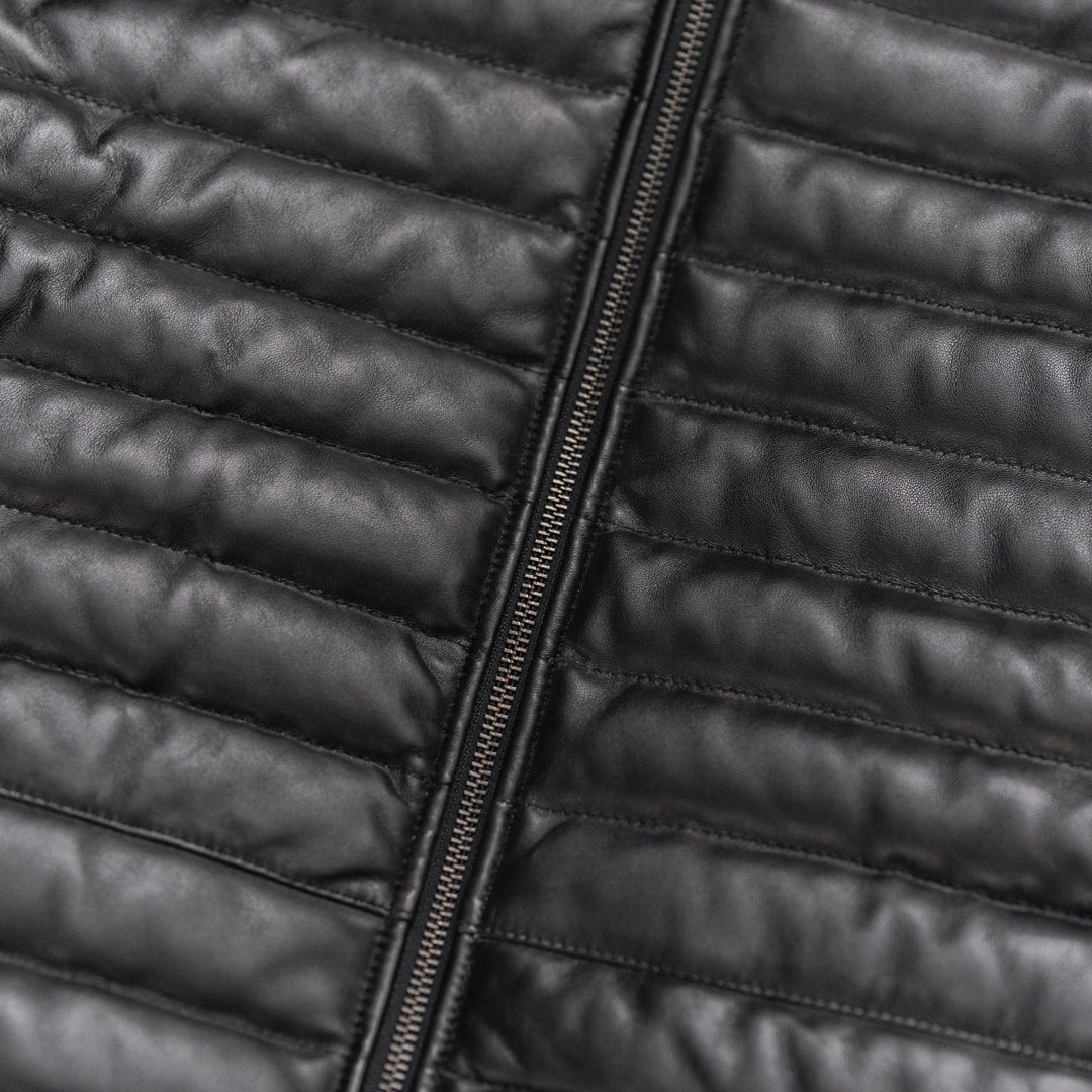 Down Fill - Leather Jacket in Black