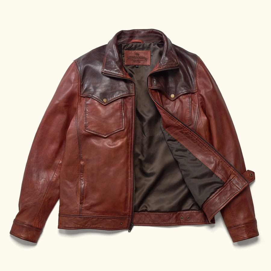 Elkhorn Yellowstone Western Leather Jacket for Men - Vintage Burnish Brown