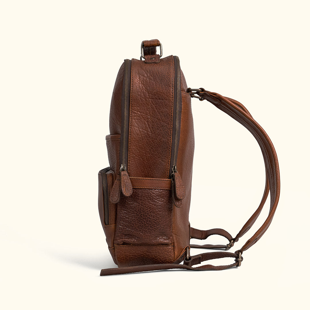 Open Compartments in Commuter Backpack - All Leather with Buffalo Grain