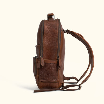 Open Compartments in Commuter Backpack - All Leather with Buffalo Grain