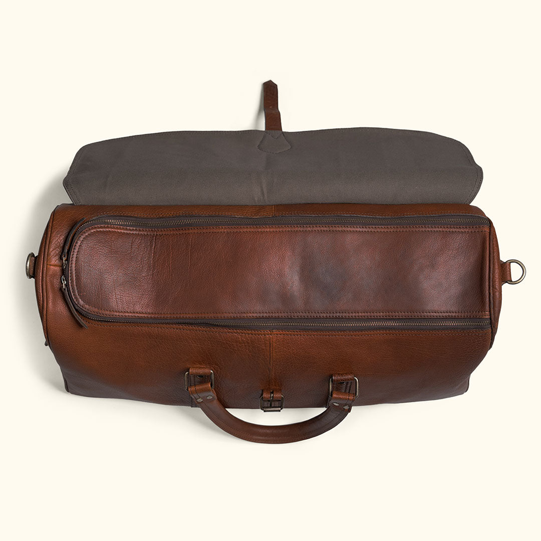 Opening U shape interior - easy open and use top opening for Leather Duffle Bag