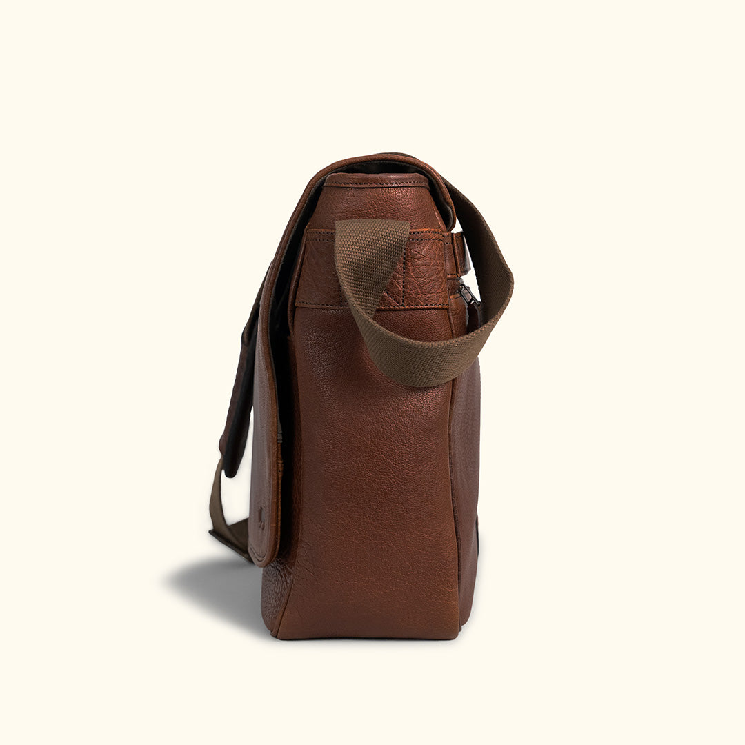 Side View - Leather Strap Water Buffalo Laptop Bag