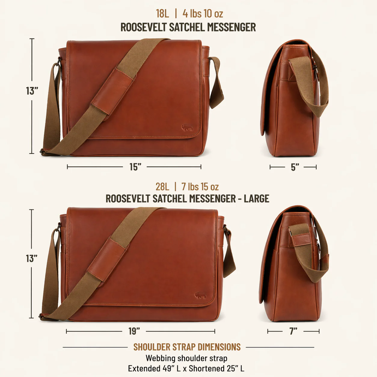 Roosevelt Buffalo Leather Satchel Messenger Bag | Amber Brown