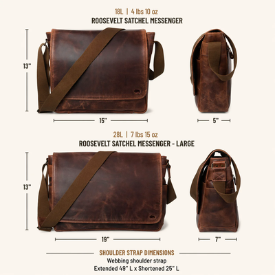 Roosevelt Buffalo Leather Satchel Messenger Bag - Large | Dark Oak