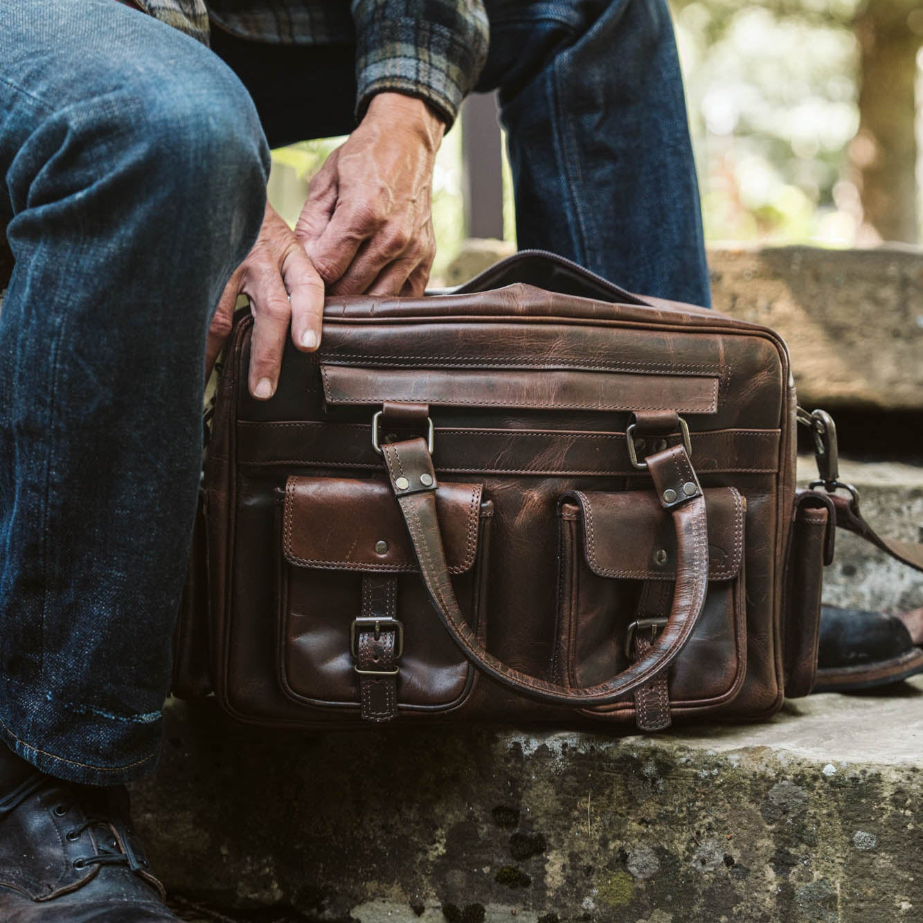 Mens Leather Pilot Briefcase Bag