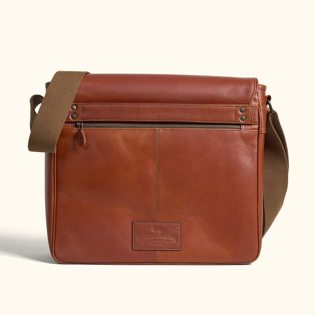 Full View - Amber Brown Satchel Messenger Leather Bag