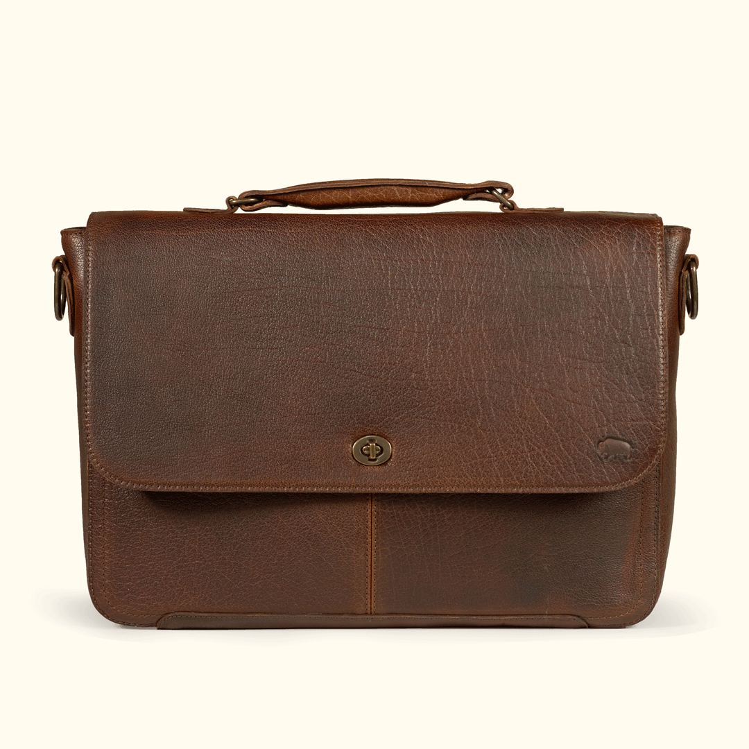 Roosevelt Leather Laptop Messenger Bag in Buffalo Grain — handcrafted full-grain water buffalo leather, made in India, built to last a lifetime