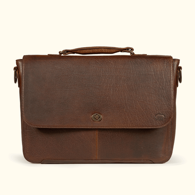 Roosevelt Leather Laptop Messenger Bag in Buffalo Grain — handcrafted full-grain water buffalo leather, made in India, built to last a lifetime