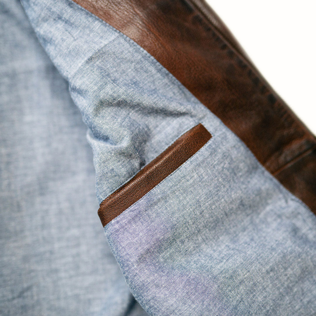 Interior Pocket-  Leather Trim - Full Chambray Lining