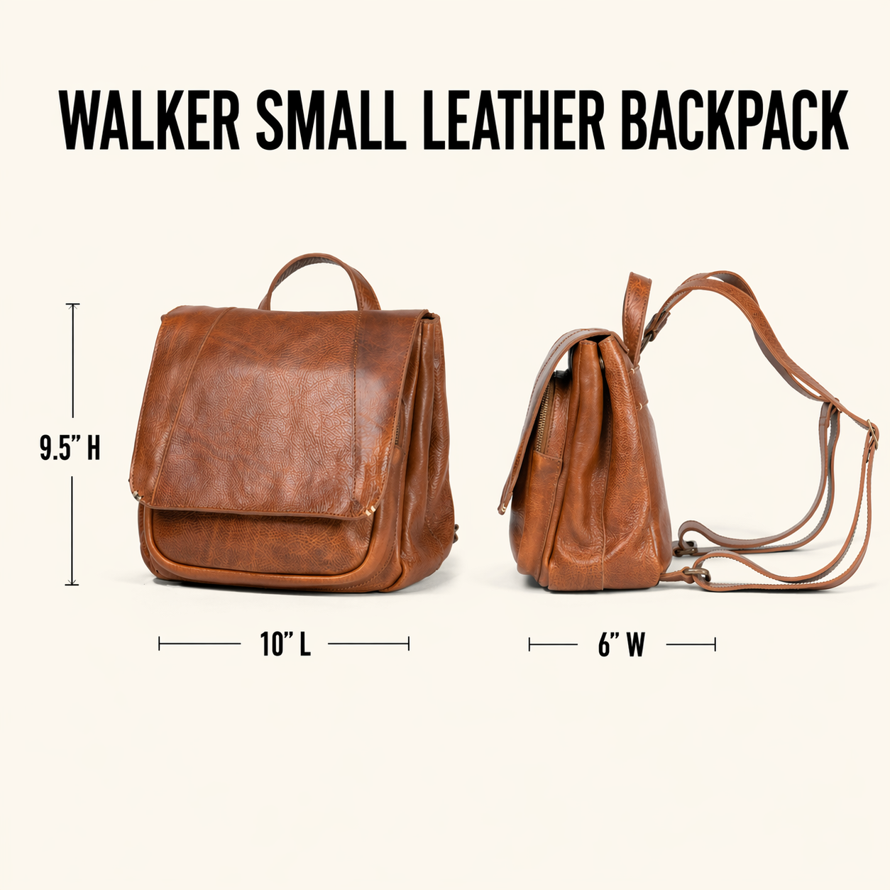 Walker Small Leather Backpack | Rustic Tan