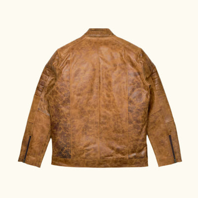 Back - Cafe Moto Jacket in Distressed Tan