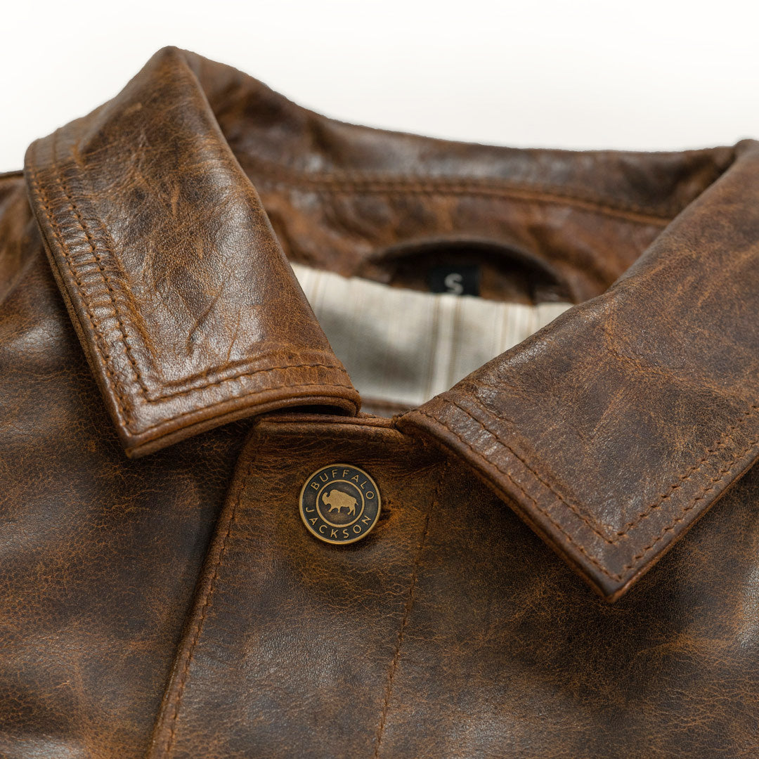 Leather Collar - Stitching Detail with Vintage Antique Buttons