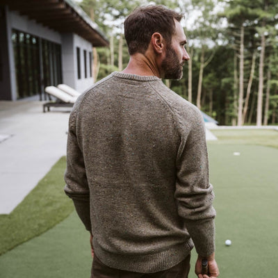Rear - Crewneck Wool Sweater in Brown Fleck