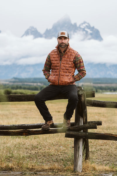 Teton Mountain Range - Leather Nano Puffy Vest in Whiskey Brown