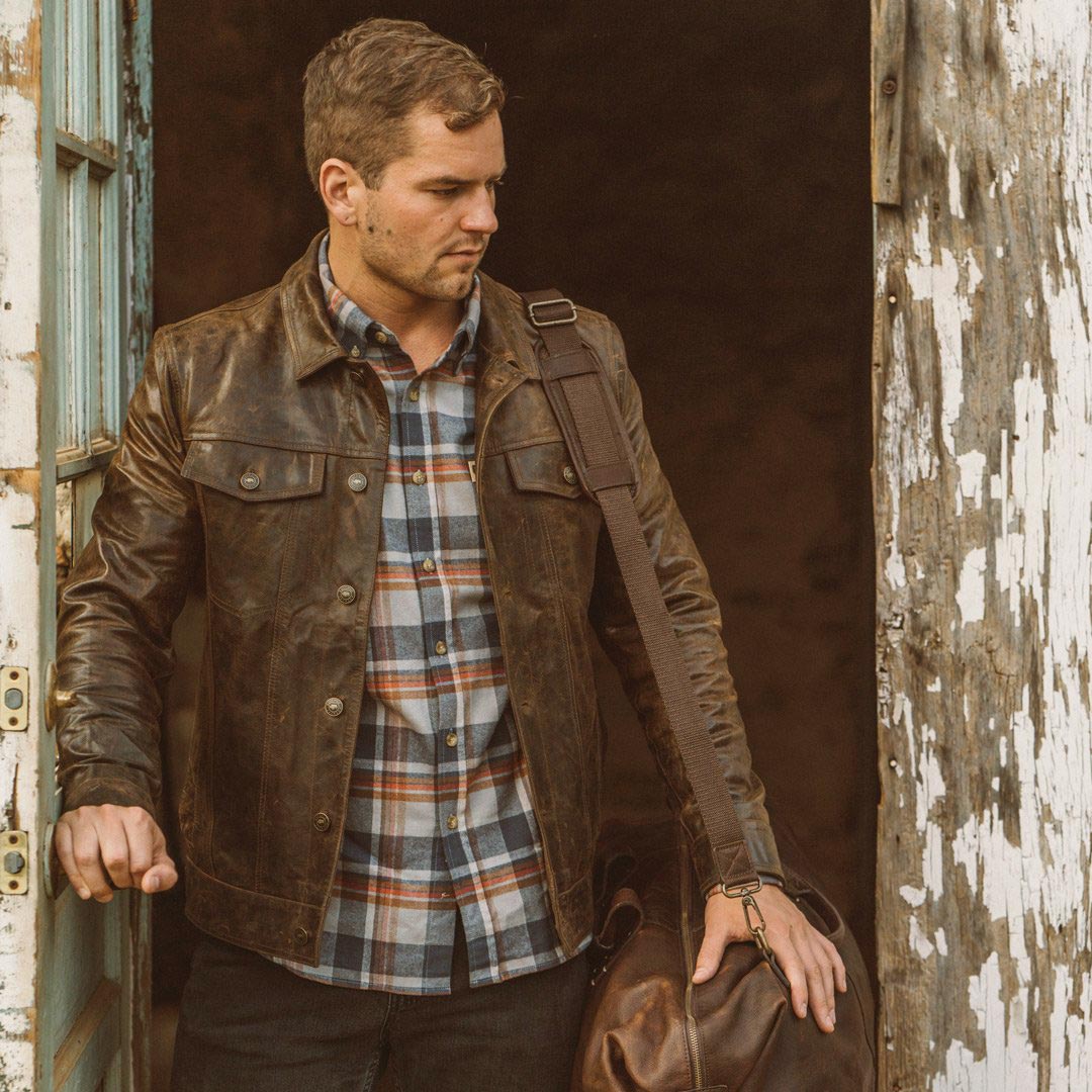 Mens Leather Jacket - Denim Driggs