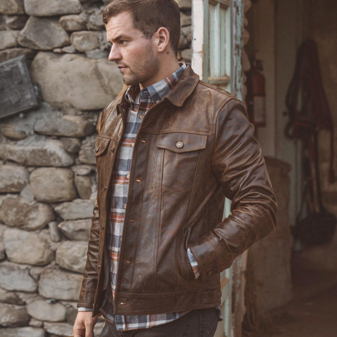 Vintage Leather Driggs Denim Jacket