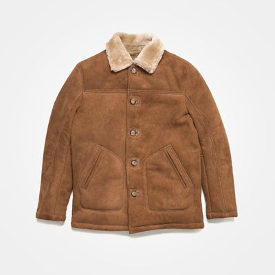 Brown Shearling Wool Overcoat Jacket in Brown