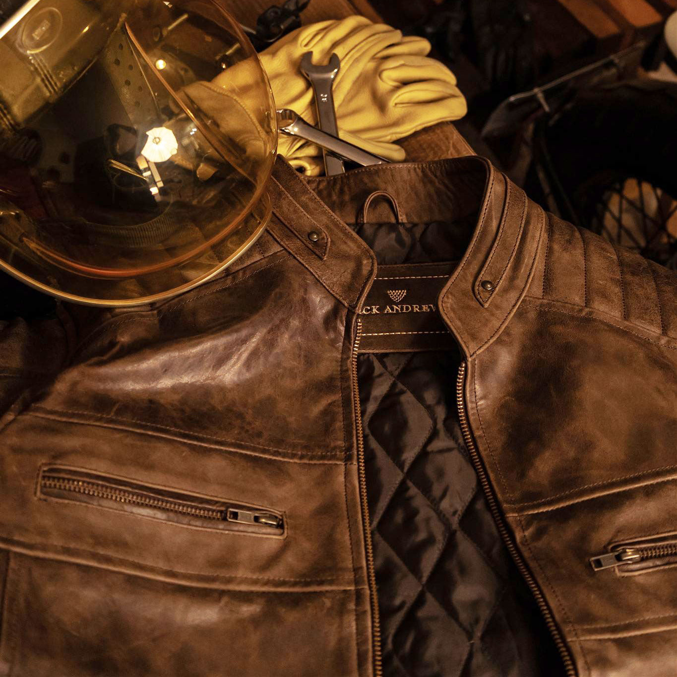 Mens Leather Cafe Moto Jacket - Jack Andrews